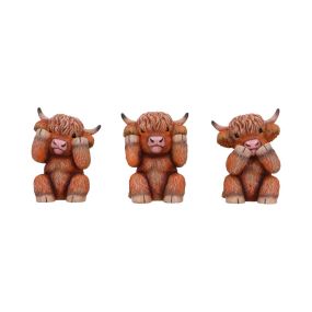 Three Wise Highland Cows 9.6cm Animals Back in Stock